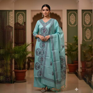 Artisanal Khadi Cotton Kurta Set with Hand-Painted Mithila Dupatta