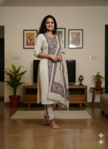 Hand-Painted Mithila Art Khadi Cotton Salwar Kurti with Dupatta