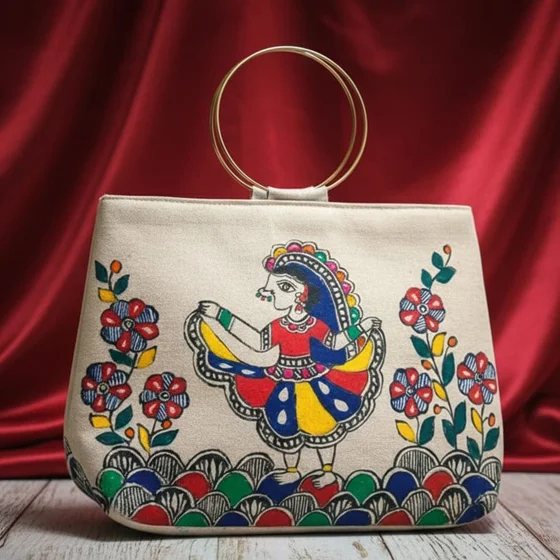 Artisan Hand-Painted Mithila (Madhubani) Jute Hand Bag